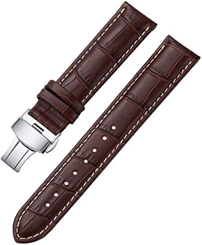 iStrap Leather Watch Band -Alligator Grain Embossed Pattern Calfskin Replacement Strap-Stainless Steel Deployment Buckle with Push Buttons-Bracelet for Men Women-18mm 19mm 20mm 21mm 22mm 24mm