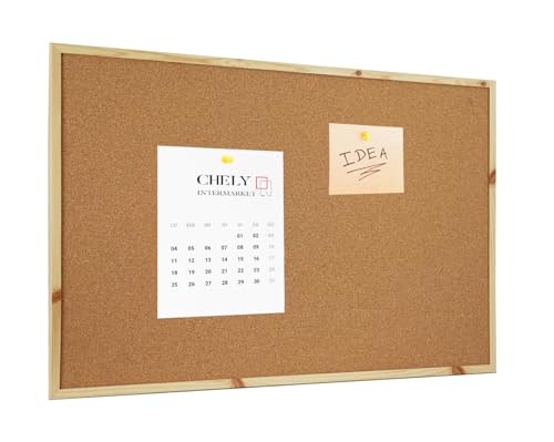 CHELY INTERMARKET Pizarra Corcho 50X70 CM Marco Madera Marrón Kit Montaje Chinchetas Incluidas Tablero Anuncios Oficina Escuela Tablón Visual Decorativo Recordatorios Corcho Natural Pared Colgar