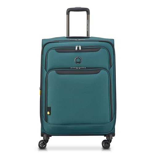 Image of DELSEY PARIS Sky Max 3.0 Checked Suitcase 24 Inch, Lightweight Softside Expandable Luggage, Spinner Wheels, Soft Touch Handle, Teal Blue