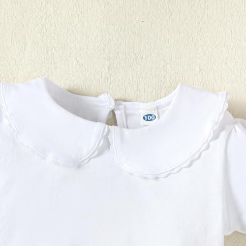 Image of 12M-14Y Toddler Baby Girls Peter Pan Collar Blouse Kids Girl Solid Color Puff Sleeve T-Shirts Casual Tee Tops