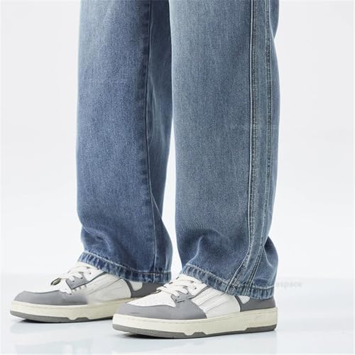 Men Vintage Straight Jeans with Pockets Wide Pants Loose Casual Street Denim Trousers4