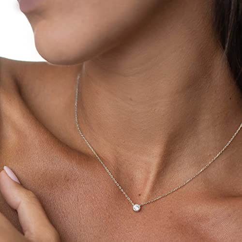 Image of Tewiky Dainty 14k Gold Plated /Silver Cubic Zirconia Necklaces for Women, Simple CZ Jewelry Necklaces Trendy Gifts