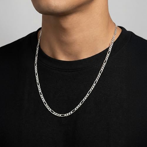 Image of TRUESILVER ACPL Italian 925 Sterling Silver 3.5MM Solid Diamond-Cut Figaro Link Chain Necklace for Women Men (16, 18, 20, 22, 24, 26 Inches)