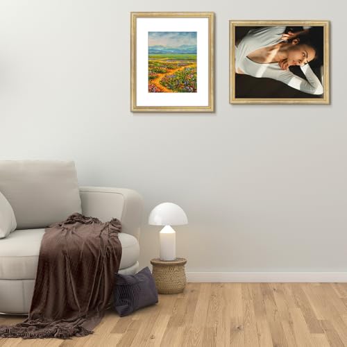Image of Golden State Art,16x20 Ornate Picture Frame Holds 11x14 Photo,Vintage Gold | Includes plexiglass front,white mat,build-in hangers and buttons.Displays 11x14 photo on wall
