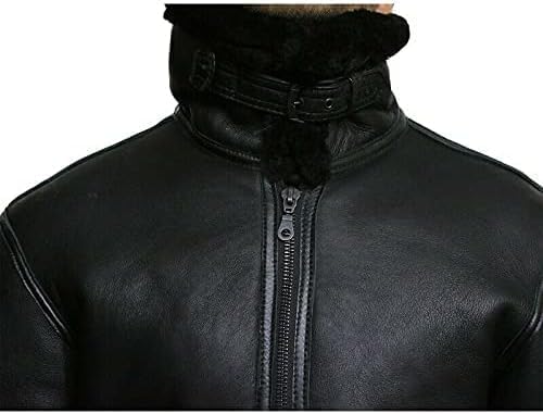 Men's RAF B3 Aviator Sheepskin Leather Jacket with Fur Collar & Adjustable Waist Belt – Mens Bomber Jacket - Image 2