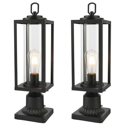 Beionxii 20 H Outdoor Post Light with Pier Mount Base, 2 Pack Large Size Waterproof 120V Pole Light Fixture, Black Cast Aluminum Exterior Lamp Post Lantern Head for Yard,Driveway,Fence,BXA535P-2PK-B