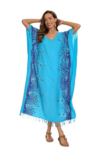 Image of Beautybatik Boho Flora Printed Women Plus Size Kaftan Kimono Loungewear Maxi Long Dress Size XL to 4X