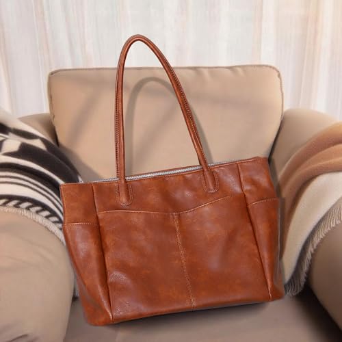 Bolso tote grande para mujer de cuero vegano 23L con cremallera miniatura 3