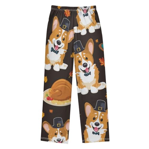 Corgi Dog Turkey Maple Boys Long Pants Soft Trousers Elastic Waist Kids Lounge Bottoms with Pockets S-XL2