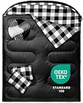 MEREZA Flannel Double Sleeping Bag for Adults Cold Weather, XL Queen Size Sleeping Bag for All Season 2 Person Big and Tall Sleeping Bags for Camping 0 Degree with Pillow