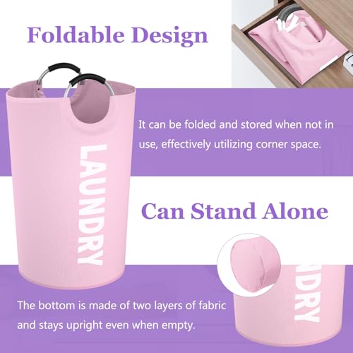 Image of 2Pack 125L Extra Large Laundry Baskets, Collapsible Laundry Hamper with Soft Handles, Dirty Clothes Basket in 600D Oxford Fabric, Sturdy Clothes Hampers for Travel, Family, Purple + Pink