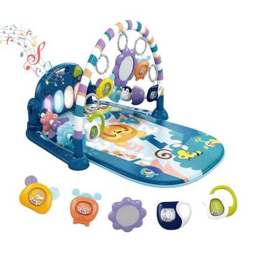 Baby Play Mat Baby Gym,Funny Play Piano Tummy Time Baby Activity Mat with 5 Infant Sensory Baby Toys, Music and Lights Boy & Girl Gifts for Newborn Baby 0 to 3 6 9 12 Months (Blue Tiger)