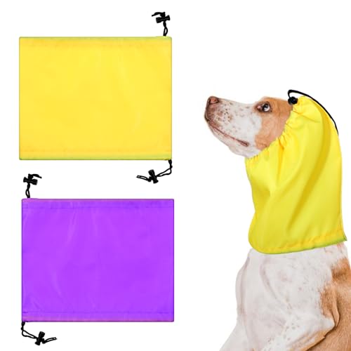 2 fundas para orejas de perro para baño, gorro de ducha impermeable, gorro de baño de protección, gorro de lluvia para natación, espectáculo (amarillo y morado)