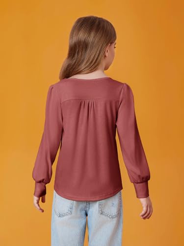 Image of Haloumoning Girls Puff Long Sleeve Shirts Fall Tops 5-14Y | Casual,Solid Color,Crewneck, Soft, Tunic Tops Blouse,Kids Long Sleeve T Shirt,,Fashion Clothes