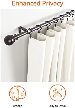 Amazon Basics Curtain Rod with Round Finials - Extendable 91 to 182cm for Bedroom, Dining Room, Living Room or Kitchen, Dark Bronze
