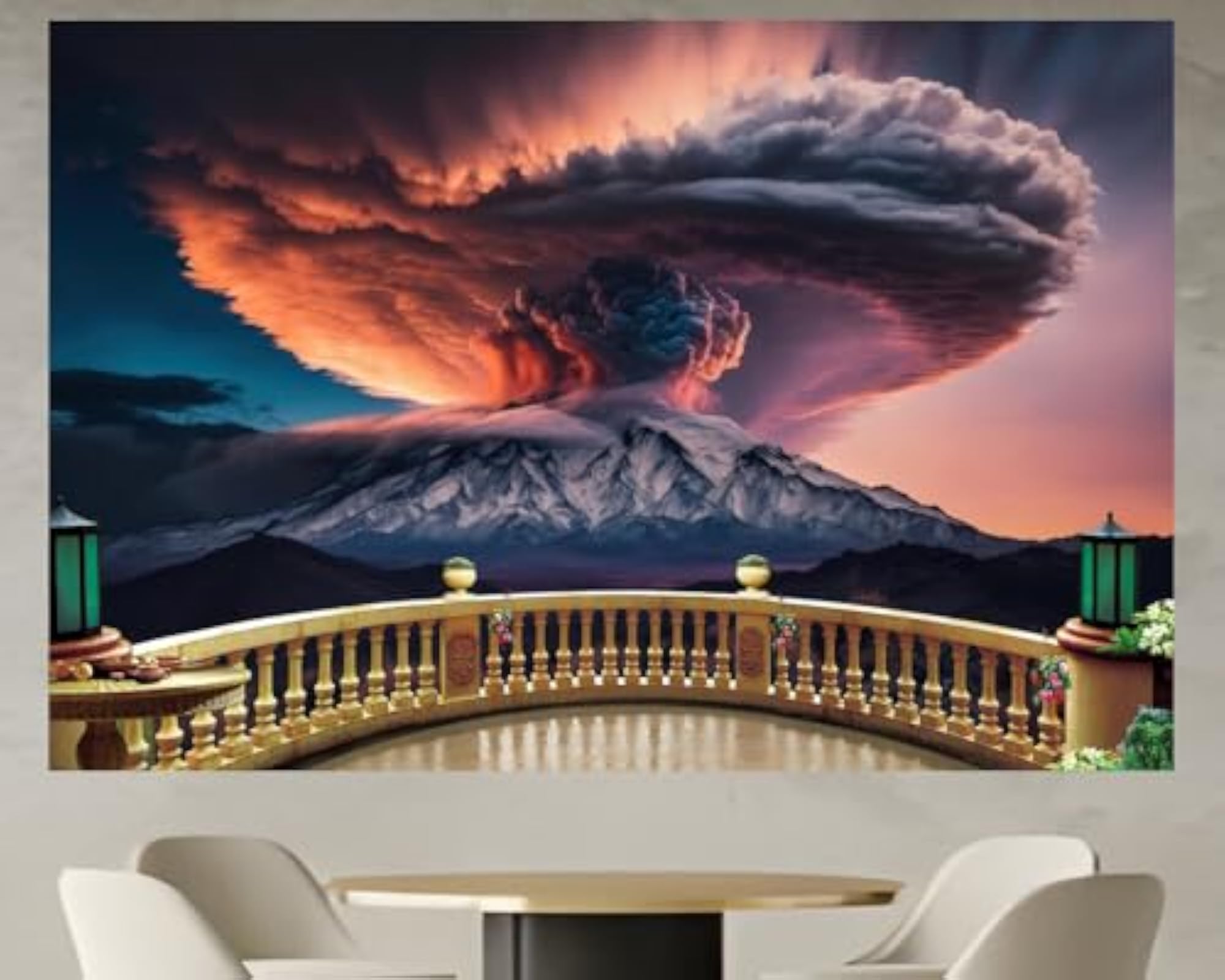 Mountains Element Volcano Clouds Smoke Wall Sticker