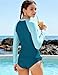 Oranchids Girls Swimsuit Teen Swimsuits for Girls 12-14 Rash Guard Swimsuit Long Sleeve Swimsuits Two Piece Color Block Ruched Zip Swimwear Blue Green 13-14Y