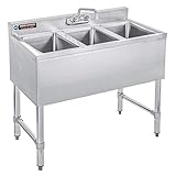 DuraSteel 3 Compartment Stainless Steel Bar Sink with 10' L x 14' W x 10' D Bowl - Underbar Basin -...