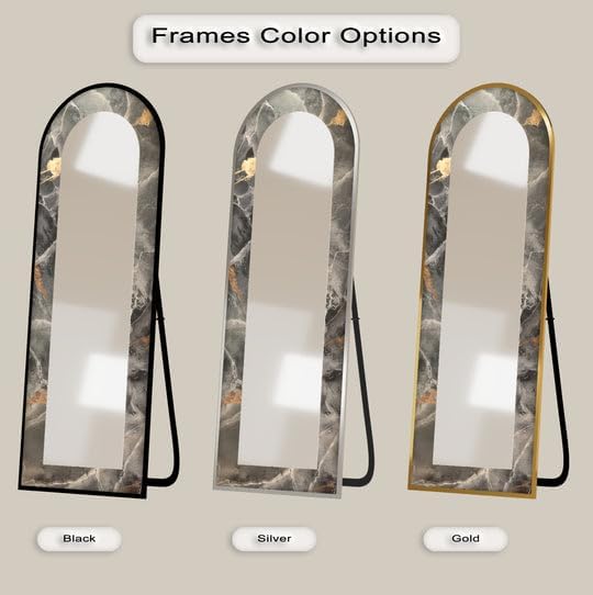 23,5’’W x 67’’H Smoky Marble Vein – Abstract Floor Mirror Arched Full Lenght Mirror - Arch Full Body Stained Floor Mirror with Black Frame with Black Frame