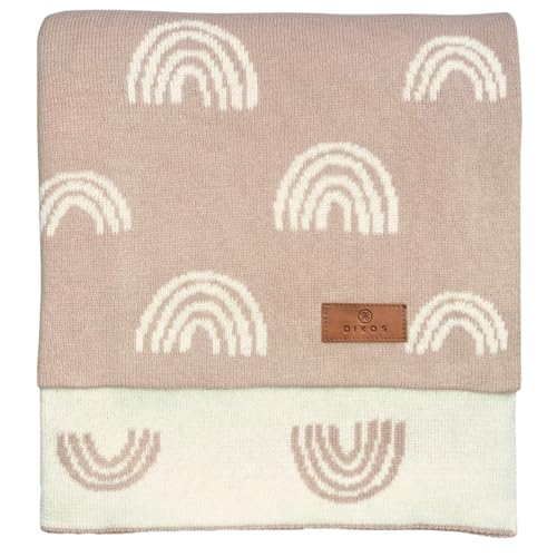 DIKOS® Manta de bebé para niña, Verano, Arco Iris, 100% algodón orgánico Certificado Gots, Punto Rosa Oscuro, Manta de bebé de algodón, Regalo de Nacimiento (Rosa)