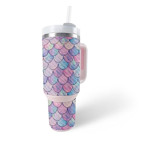 Image of MightySkins Carbon Fiber Skin Compatible with Stanley The Quencher H2.0 FlowState 40 Oz Tumbler - Mermaid Scales | Protective, Durable Textured Carbon Fiber Finish | Easy to Apply