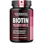 Biotin for Hair Growth Supplement | High Strength Biotin 10000mcg for Growth, Volume & Thickness Support | Hair Vitamins, Healthy Skin & Strong Nails for Women & Men | Made in Canada | 60 Capsules
