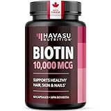 Biotin for Hair Growth Supplement | High Strength Biotin 10000mcg for Growth, Volume & Thickness Support | Hair Vitamins, Healthy Skin & Strong Nails for Women & Men | Made in Canada | 60 Capsules