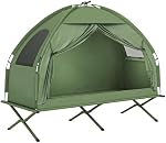 Lit de camping Outsunny, ensemble compact et portable avec tente, pliable, pour extérieur avec sac de transport, vert