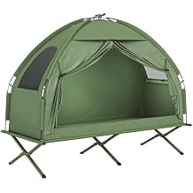 Outsunny Camping Tent Cot ، شخص واحد قابل للطي Cot Combo ، خيمة خارج الأرض ، سرير خارجي مغطى مع حقيبة حمل للمشي لمسافات طويلة ، التخييم