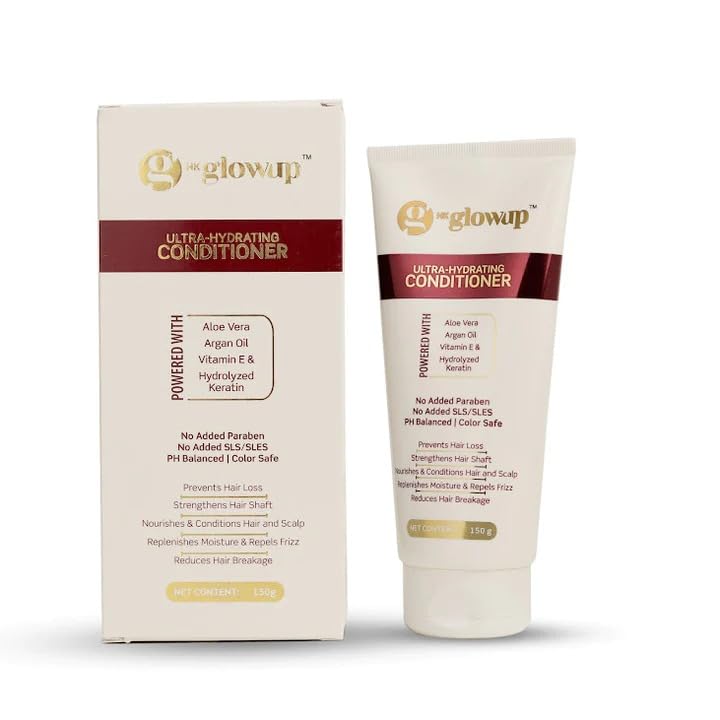 HK Glowup Hydrating Conditioner for Hairs - 150Ml, Goodness of Aloe Vera, Vitamin-E & Hyaluronic Acid for Frizz-free, Hydrated and Bouncy Hair | Silk Protein & Long Lasting Deep Moisturizer For All Scalp Types