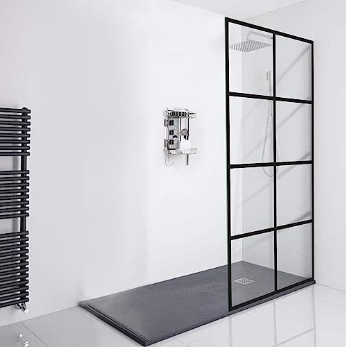 Madeira Series Grid Pattern Shower Screen With Enduroshield 36 X 76 Inch Fixed 3/8" Thick Clear Tempered Glass #TOP1