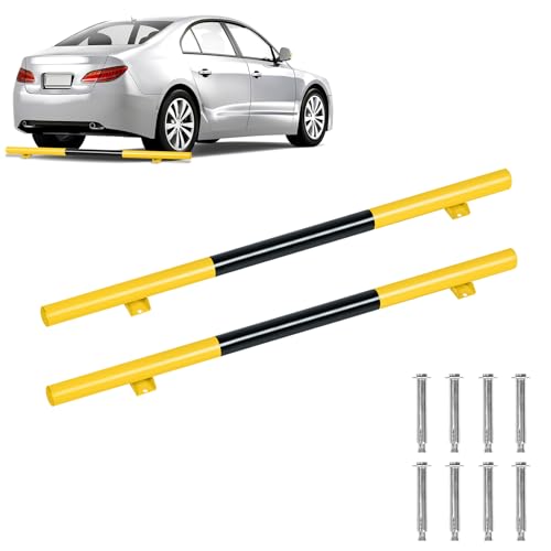 YUENFONG Tope de Rueda de 180 cm Tope de Aparcamiento de Metal, limitador de Aparcamiento de protección contra colisiones para Garaje, 180 x 13,5 x 9,5 cm, 2 Piezas