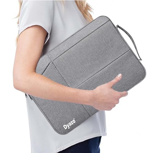 Image of Dyazo 15-15.6 Inch Laptop Sleeve with Charger Pouch | Three Pocket Water Resistant Sleeve Case | Compatible for MacBook, HP, Dell, Acer, Asus, Microsoft, Samsung and Other Notebooks (Grey)