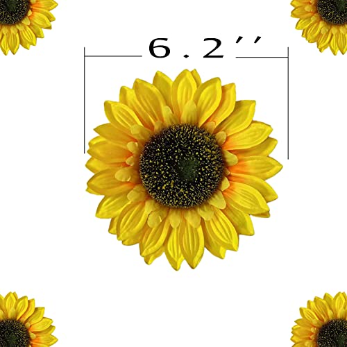 Ukeler 12Pcs Large Artificial Sunflower Heads 6.2'' Yellow Sunflower Artificial Flowers For Home Decoration, Wedding Decor, Birthday Party Decor, Garden Craft Art Decor, Decoration #TOP1