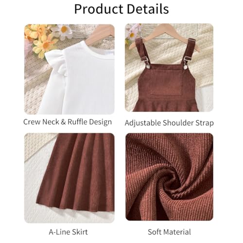 Image of HIHA Little Girls Adjustable Corduroy Pinafore Overall Dress Set Size 6-12