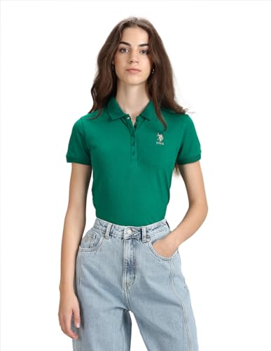Image of U.S. POLO ASSN. Women's Cotton Solid Slim Polo Shirt (UWAW23TSH042 Green XS)
