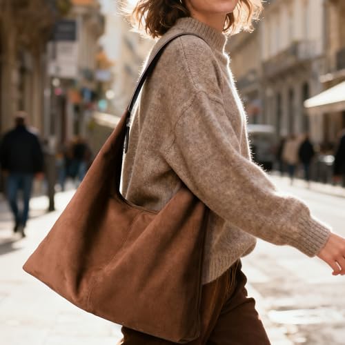WHIPPY Suede Shoulder Bag for Women Suede Purse Boho Bags Slouchy Tote Bag Trendy Crescent Bag Casual Work Travel Handbag,Light Brown by WHIPPY - Used condition - Image 7