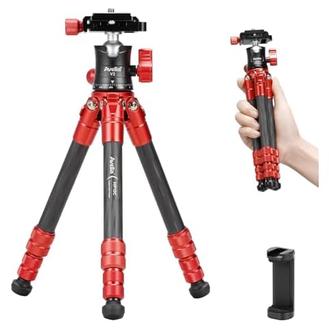 Avella MP10C Carbon Fiber Mini Tripod, 15.3'' / 39cm Compact Pocket Tabletop Tripod with 360° Ball Head, Built-in QR Plate for Arca, Capacity 5kg / 11lb for Phone DSLR Camera Video Camcorder Webcam Cover