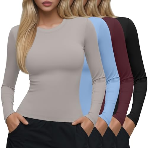 T-shirt de compression femme lot de 4 hauts à manches longues et col rond Neer pour le sport
