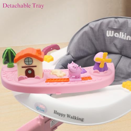 Image of Little Olive Baby Walker for Kids | Adjustable Height Baby Walking Support with Interactive Activity Toy Tray, Comfortable Padded Seat & Smooth Multi-Directional Wheels | Walker for Baby Boys & Girls - Pink