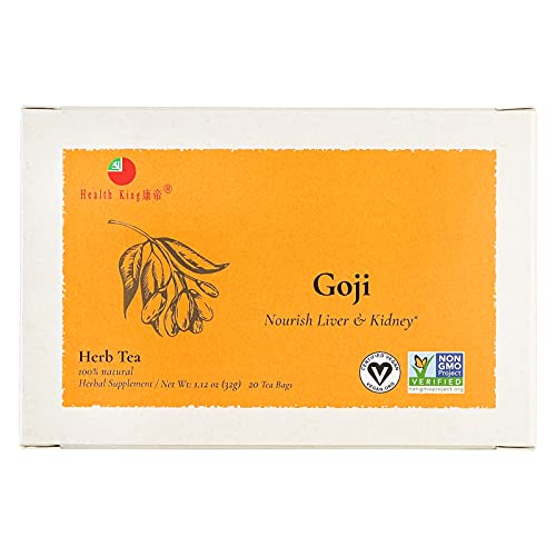 Goji Herbal Tea By Health King - Nourishes Liver & Kidney - (1 Pack, 20 Count Teabags, With Non-Gmo, Vegan, Goji Berry & Leaf, Polygonatum Root, Eleuthero Leaf, Perilla Leaf, Prunella Vulgaris) #TOP4
