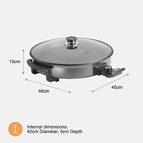 VonShef Large Multi Cooker 6L  42cm Electric Frying Pan with Lid & Adjustable Temperature Control, Easy Clean, Non Stick Aluminium with Cool Touch Handles & Detachable Power Cable for Serving  1500W