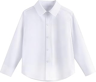 Generic Camisa de uniforme escolar para niños y niñas, color blanco, blusa con botones, cuello de solapa, manga larga, b...