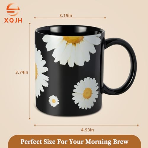 Taza de cerámica negra floral de 12 oz miniatura 2