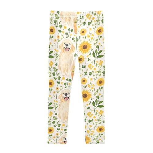 Dog with Sunflowers Girls Leggings,Workout Leggings for Girls Toddler Athletic Leggings Size for 3-10T2