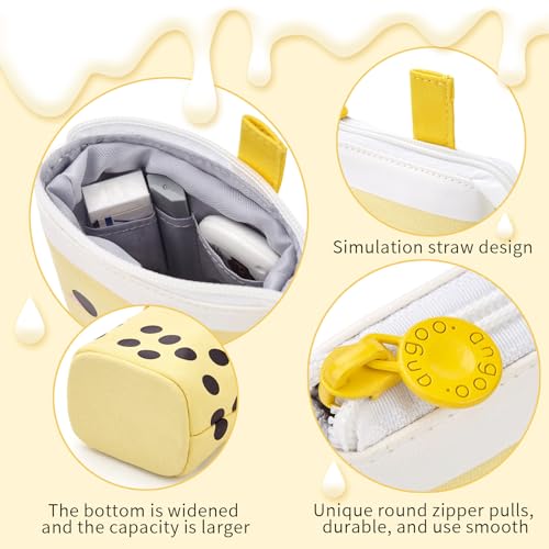 Image of ANGOOBABY Cute Pencil Case Standing Pen Holder Telescopic Makeup Pouch Pop Up Cosmetics Bag with Kawaii Smile Face Stationery case Office Organizer Box for Girls Students Women Adult (Yellow)