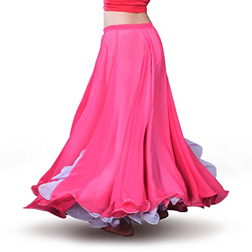 Jupe de danse du ventre en mousseline rose fluide et légère taille L