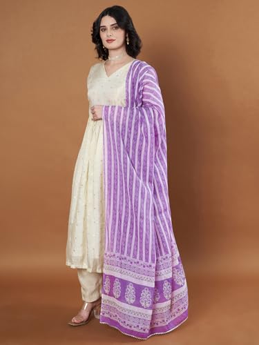 Image of Women's Cotton Blend Floral Print Dupatta with 2.20 Meters | Women's cotton printed dupatta with tassels
