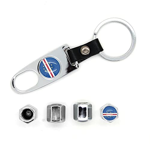 Lot de 4 bouchons de valves avec logo et porte clé Cap Vert Chromé