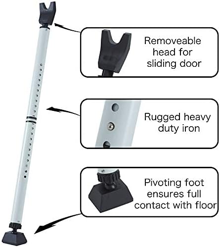 HoneSecur 2 Pack 2-in-1 Door Security Bar & Sliding Patio 28″ Door Stopper Security Jammer Bar Child Proof Adjustable Constructed of High Grade Iron Window Doors Security Bars, White